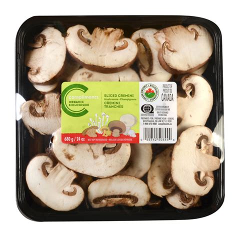 Organic Cremini Sliced Washed Mushrooms 680 G Compliments Ca