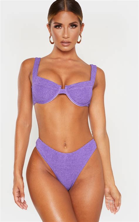 Purple Mini Crinkle Underwired Bikini Top Swimwear