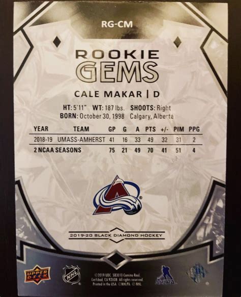 Cale Makar 2019 20 Upper Deck Black Diamond Rookie Gems 399 MCP