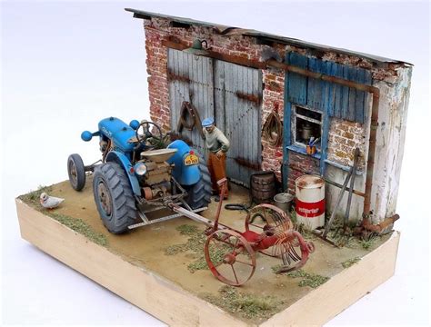 Czech Homestead Diorama with Old Model Tractor