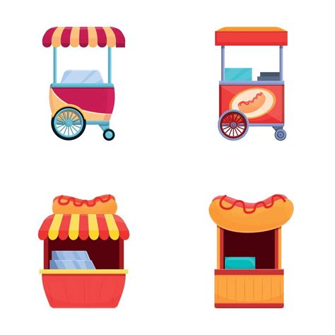 Hotdog Icons Set Cartoon Hot Dog Street Food Cart 47051563 Vector Art