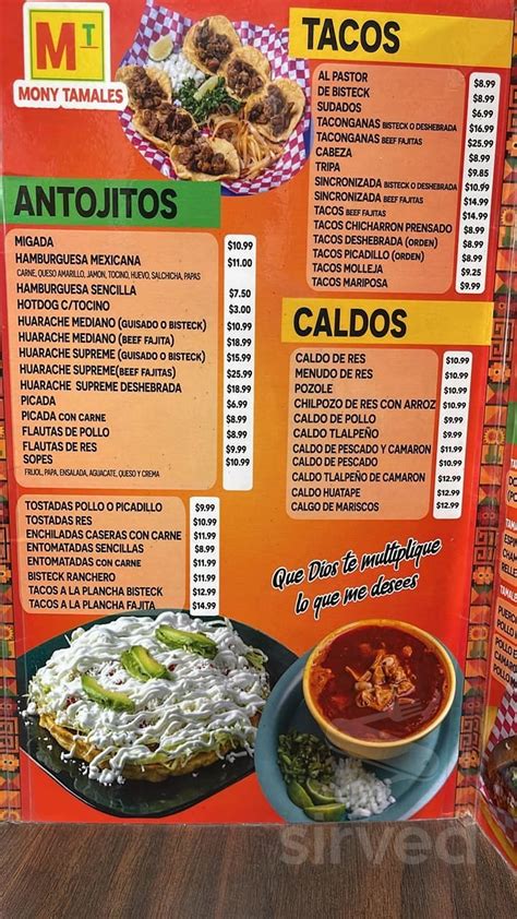 Mony Tamales Menu In Mcallen Texas Usa