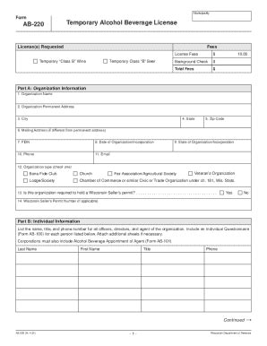 Fillable Online April Form Ab Temporary Alcohol Beverage