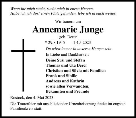 Traueranzeigen Von Annemarie Junge Trauer Anzeigen De