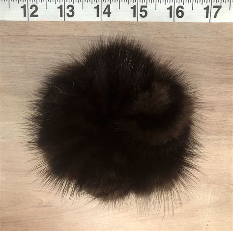 Brown Black Striped Mink Fur Pom Scrunchie Recycled Fur Hair Tie