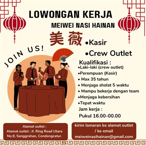 Lowongan Kerja Kasir Crew Outlet Di Meiwei Nasi Hainan LokerJogja ID