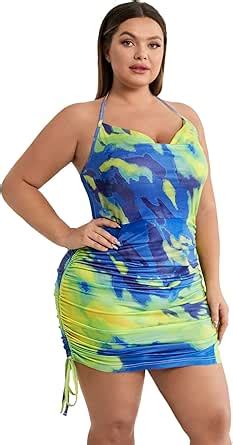 Amazon WDIRARA Women S Plus Size Sexy Halter Neck Tie Dye