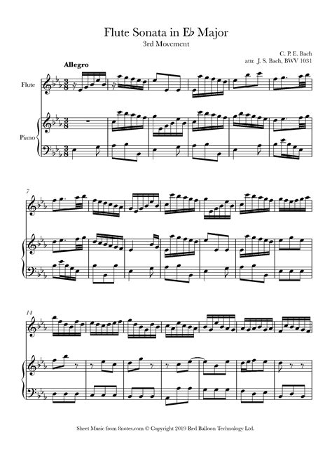 Bach Flute Sonata In Eb Major BWV 1031 Third Movement Sheet Music