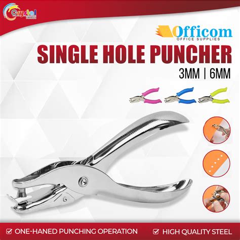 Officom Single Hole Puncher 3mm 6mm One Hole Ticket Metal Puncher Hand Held Round Hole Punch