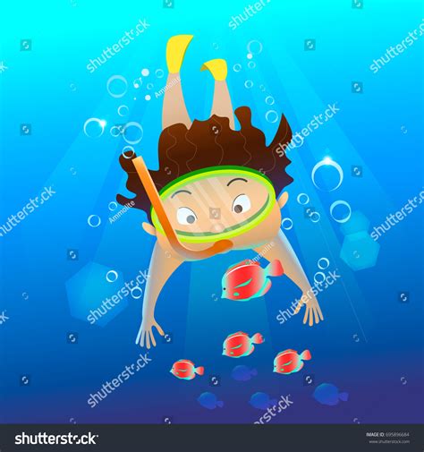 Cartoon Character Swimming Underwater Cute Young Stock Vector (Royalty ...