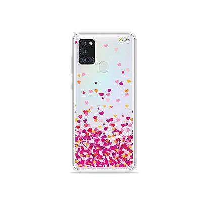 Capa Transparente para Galaxy A21s Corações Roxo e Rosa 99capas