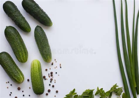 Flat Lay Pattern With Cucumbers And Greenery Stock Photo Image Of