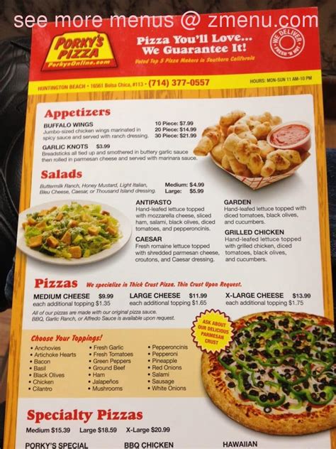 Online Menu Of Porkys Pizza Restaurant Huntington Beach California