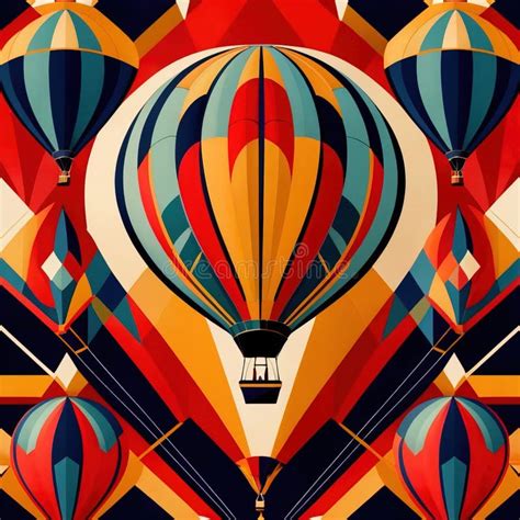 Hot Air Balloon Transport Elegant Vintage Retro Art Deco Style Illustration Stock Illustration