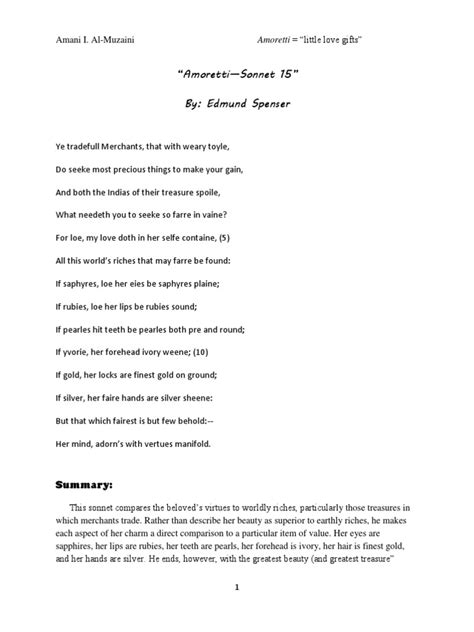 Amoretti Sonnet 15 Pdf Poetry Classics
