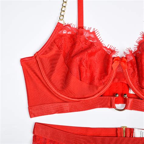 European American Lingerie Sexy Embroidered High Quality Lace Sheer Metal Chain Piece Garter