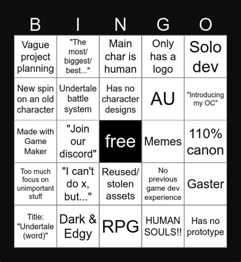 Undertale Fan Game Bingo Bonanza Bingo Card