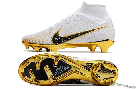 White, Black and Gold FG Soccer Cleats | Elite Nike Air Zoom Mercurial ...