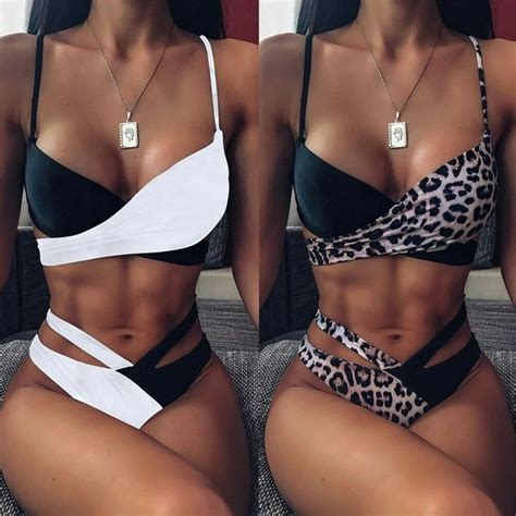 Sexy Women Leopard Bikini Set Push Up Bra Swimsuit Beach Swimwear Bathing Suit Picclick Uk