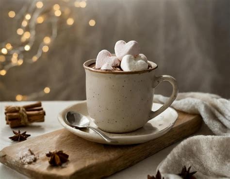 Premium Photo | Aesthetic hot chocolate with heart marshmallow