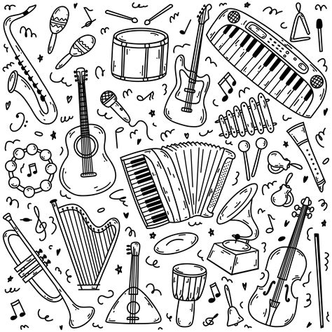 Hand Drawn Doodle Musical Instruments Vector Sketch Illustration Set