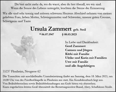 Traueranzeigen Von Ursula Zammert Vrm Trauer De