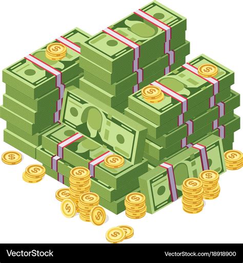 Huge Pile Of Dollar Cash Money And Golden Coins Vector Image