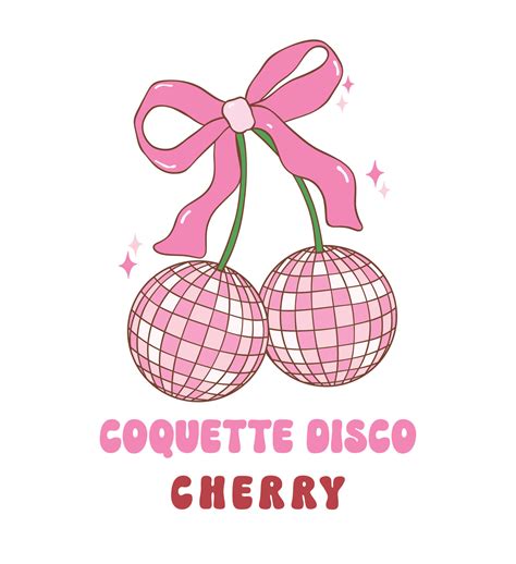 Coquette Disco Ball Cherry Pink With Ribbon Bow Illustration Trendy