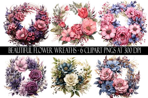 Beautiful Flower Wreath Clipart Graphic By Digital Paper Packs