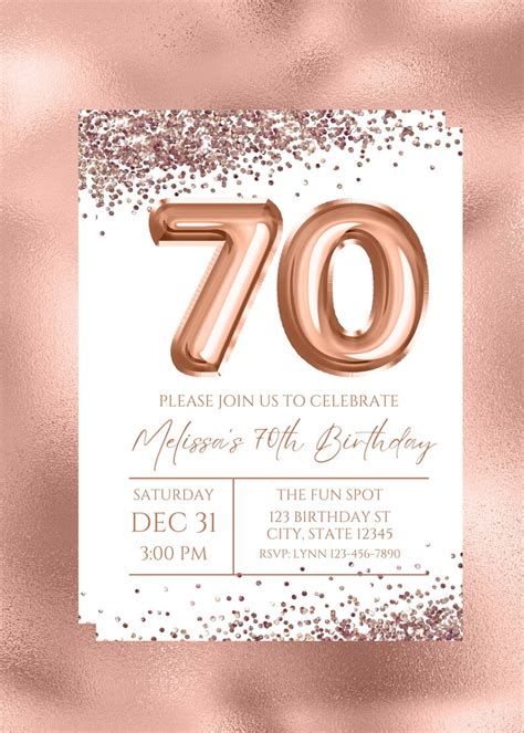 Editable 70th Birthday Invitation Rose Gold And White Etsy