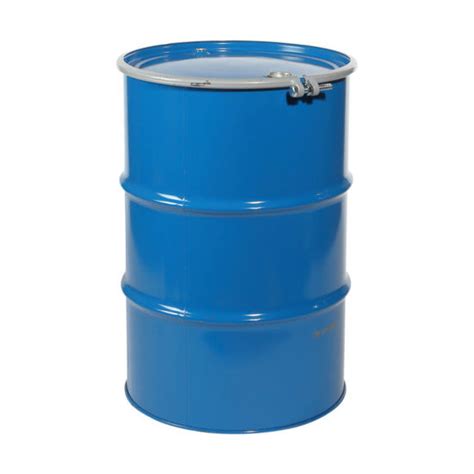 55 Gallon Blue Steel Open Head Drum 2 Hoops Buff Epoxy Phenolic Lining Blue Cover W 2 And