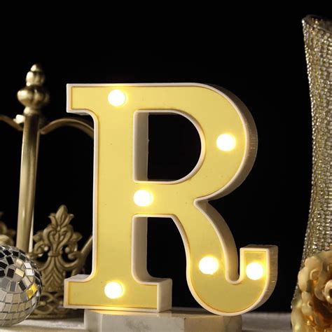 Efavormart 6" 3D Gold Marquee Letters 5 LED Light Up Letters Warm White LED Letter Lights ...