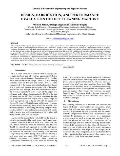 PDF DESIGN FABRICATION AND PERFORMANCE EVALUATION OF TEFF CLEANING