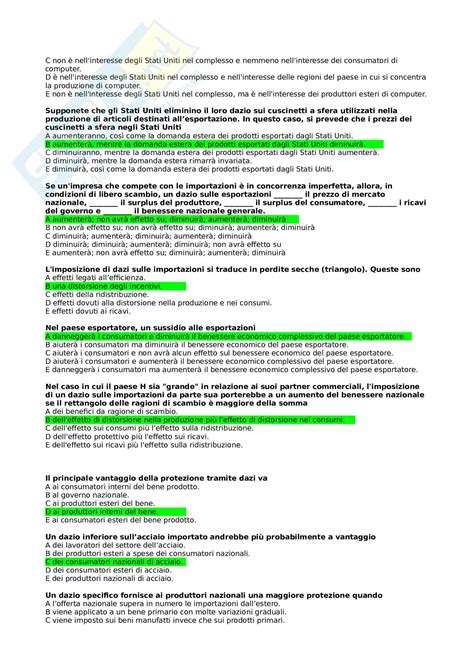 Domande Crocette Esame Economia Internazionale Prof Paola Bertolini