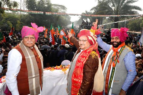 Bjp National President J P Nadda With Haryana Chief Minister M L