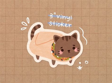 Cat Burrito Vinyl Sticker Kawaii Sticker Cute Cat Sticker Etsy