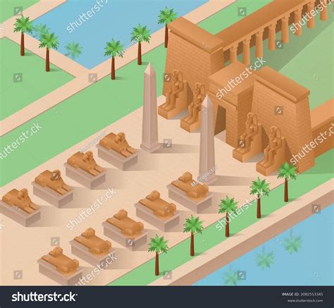 Cultural Symbols Ancient Egyptian Architecture Isometric Stock Vector