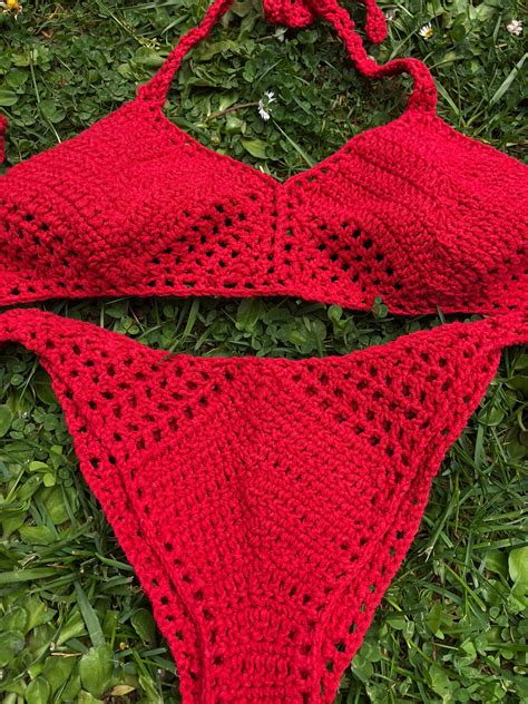 Two Pieces Red Crochet Brazilian Bikini Set Crochet Etsy