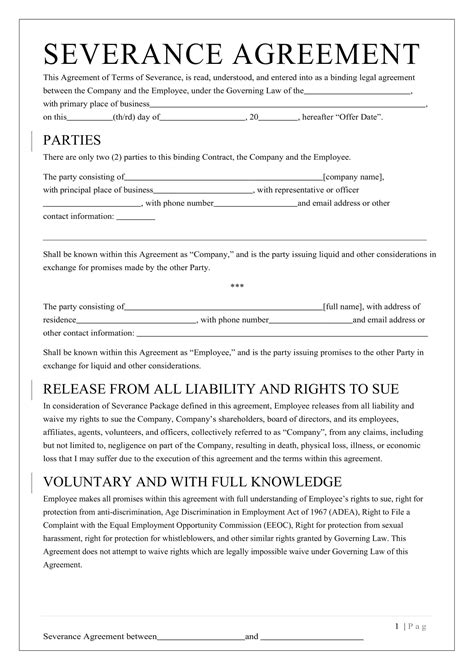 Free Printable Severance Agreement Templates Word Pdf