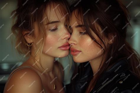 Premium Photo Close Up Lesbian Couple Kissing