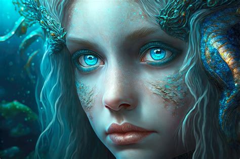 Premium Photo Fantasy Mermaid With Big Beautiful Blue Eyes