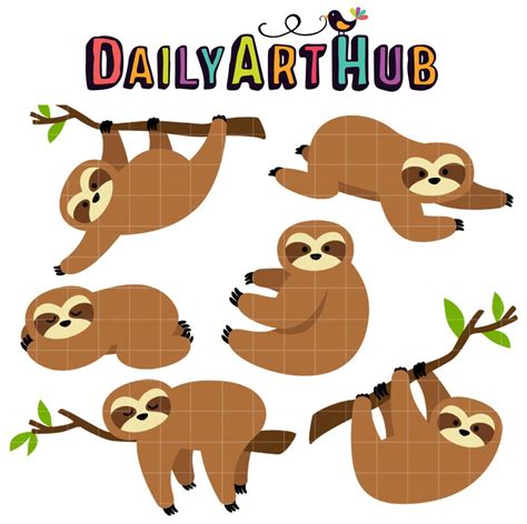 Sluggish Sloths Clip Art Set Daily Art Hub Graphics Alphabets And Svg