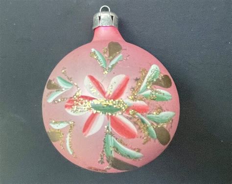 Vintage Pink Glass Ornament With Hand Painted Details Pastel Pink