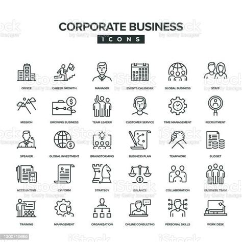 Ilustración De Conjunto De Iconos De Líneas De Negocio Corporativas Y