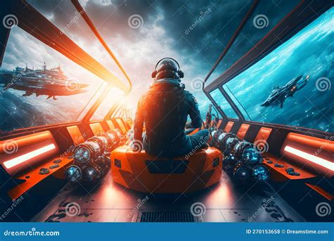 Ship Captain on a Modern Futuristic Boat Transport at Sea. Neural ...