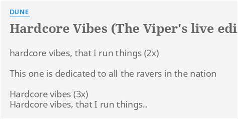 Hardcore Vibes The Viper S Live Edit Lyrics By Dune Hardcore Vibes