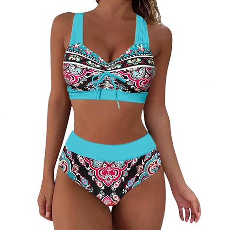 Girls Swimsuit High Waisted Bikini Push Up Two Piece Vintage Retro