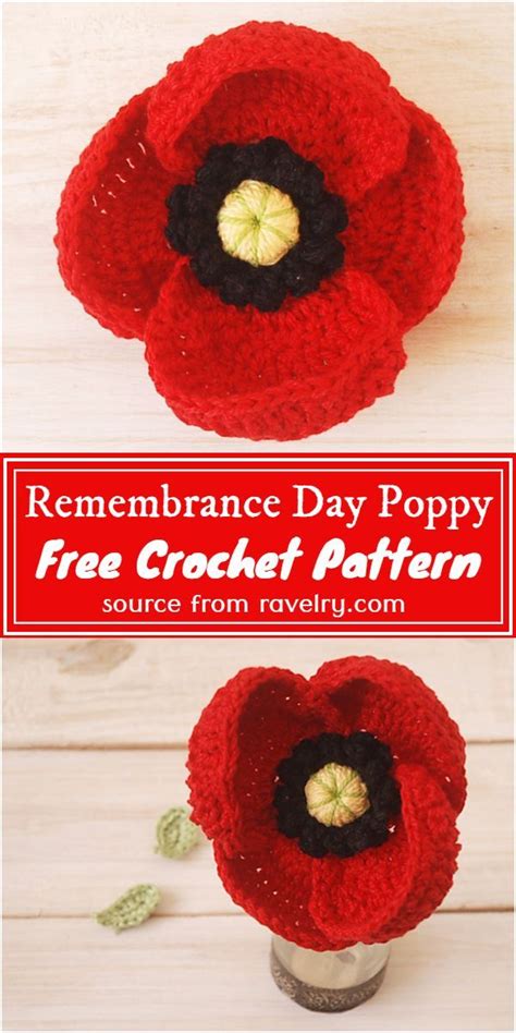 Free Crochet Remembrance Day Poppy Pattern #freecrochetpattern # ...