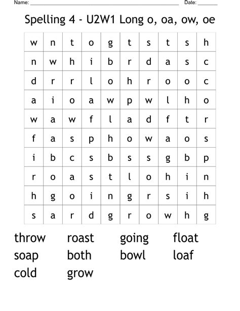 Spelling 4 U2w1 Long O Oa Ow Oe Word Search Wordmint