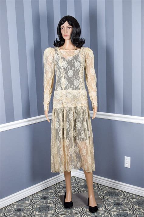 Vintage Women S DEADSTOCK S Nude Sheer Lace Flora Gem